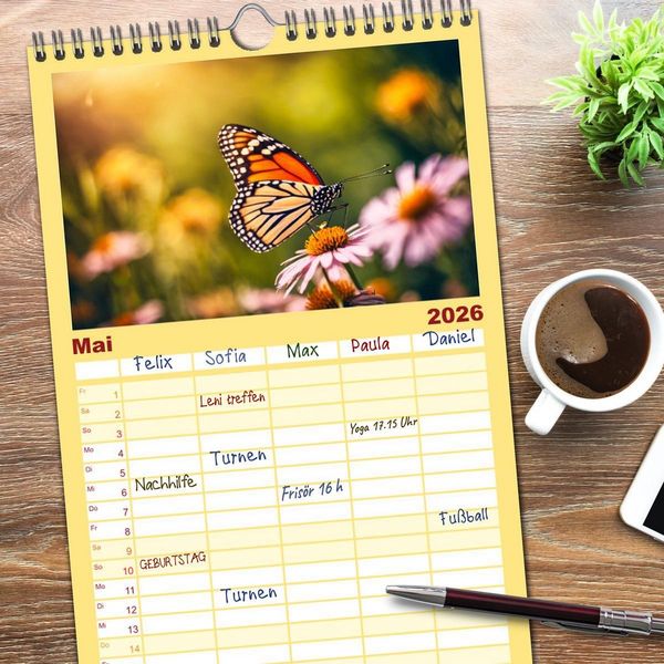 Produktbild: Familienplaner 2026 - Filigrane Insekten mit 5 Spalten (Wandkalender, 21 x 45 cm) CALVENDO