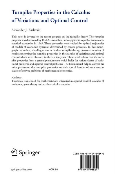 Produktbild: Turnpike Properties in the Calculus of Variations and Optimal Control