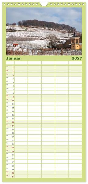 Produktbild: Familienplaner 2027 - Liebliche Bergstra&szlig;e - Burgen, Wein und Fachwerk mit 5 Spalten (Wandkalender, 21 x 45 cm) CALVENDO