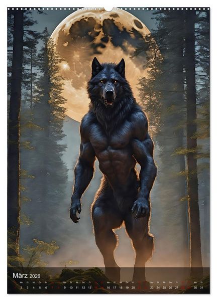 Produktbild: Werw&ouml;lfe - mystischer Mond (hochwertiger Premium Wandkalender 2026 DIN A2 hoch), Kunstdruck in Hochglanz