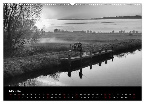 Produktbild: Ost-Friesische Schwarz-Wei&szlig;-Ansichten (Wandkalender 2026 DIN A2 quer), CALVENDO Monatskalender