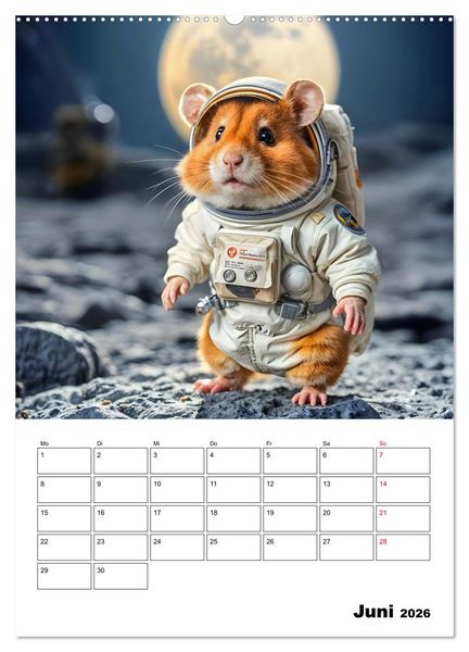 Produktbild: Space Hamster - Mit KI Hamster Astronauten im Weltall (Wandkalender 2026 DIN A2 hoch), CALVENDO Monatskalender