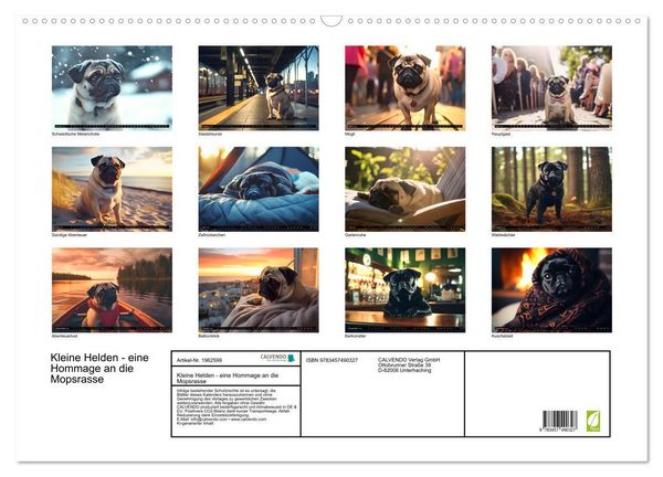 Produktbild: Kleine Helden - eine Hommage an die Mopsrasse (Wandkalender 2026 DIN A2 quer), CALVENDO Monatskalender
