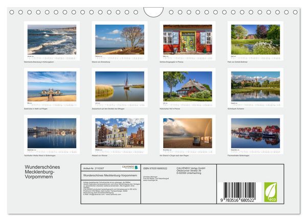 Produktbild: Wundersch&ouml;nes Mecklenburg-Vorpommern (Wandkalender 2026 DIN A4 quer), CALVENDO Monatskalender