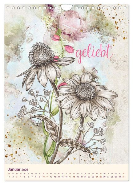 Produktbild: Aquarell Blumenmalerei mit Spr&uuml;chen (Wandkalender 2026 DIN A4 hoch), CALVENDO Monatskalender