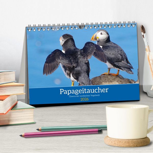 Produktbild: Papageitaucher - Clowns der nordischen Vogelwelt (Tischkalender 2026 DIN A5 quer), CALVENDO Monatskalender