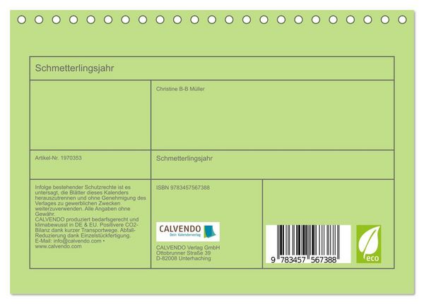 Produktbild: Schmetterlingsjahr (Tischkalender 2026 DIN A5 quer), CALVENDO Monatskalender