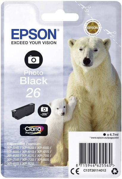 Epson Druckerpatrone T2611, 26 Original Foto Schwarz C13T26114012