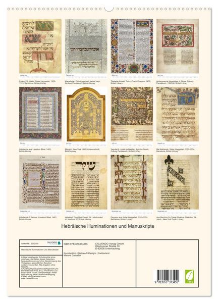 Produktbild: Hebr&auml;ische Illuminationen und Manuskripte (hochwertiger Premium Wandkalender 2026 DIN A2 hoch), Kunstdruck in Hochglanz