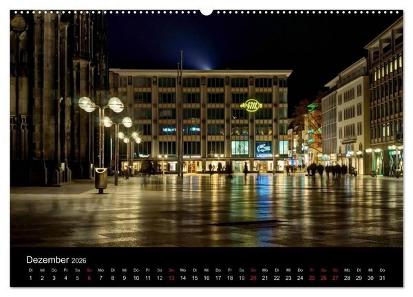 Produktbild: K&ouml;ln bei Nacht - dunkelbunte Stadt (Wandkalender 2026 DIN A2 quer), CALVENDO Monatskalender