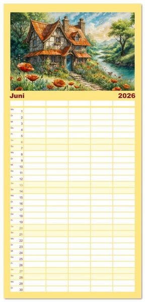 Produktbild: Familienplaner 2026 - Zauberhafte Feenh&auml;user - Wunderwelt der magischen Orte voller Fantasie mit 5 Spalten (Wandkalender, 21 x 45 cm) CALVENDO