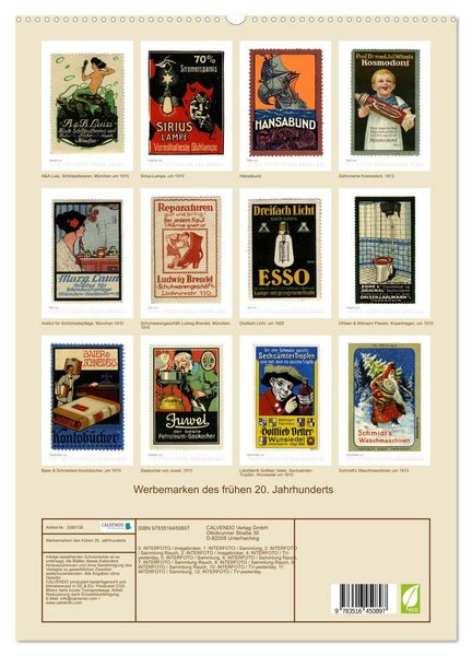 Produktbild: Werbemarken des fr&uuml;hen 20. Jahrhunderts (hochwertiger Premium Wandkalender 2026 DIN A2 hoch), Kunstdruck in Hochglanz