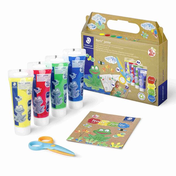 Produktbild: STAEDTLER Fingermalfarbe Noris junior, 4 x 75 ml Tuben, Sicherheitsschere und Malheft, 61 C2