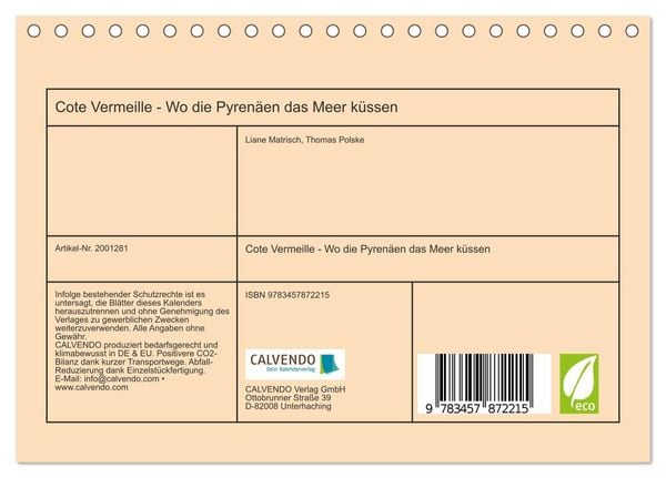 Produktbild: Cote Vermeille - Wo die Pyren&auml;en das Meer k&uuml;ssen (Tischkalender 2026 DIN A5 quer), CALVENDO Monatskalender