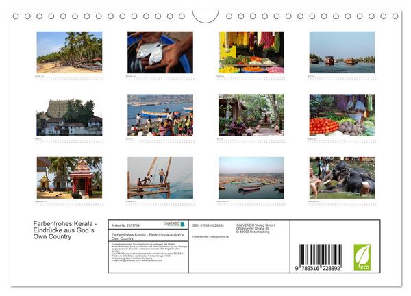 Produktbild: Farbenfrohes Kerala - Eindr&uuml;cke aus God&acute;s Own Country (Wandkalender 2026 DIN A4 quer), CALVENDO Monatskalender