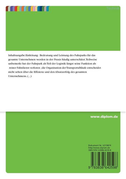 Produktbild: Methoden der Fuhrparkkostenrechnung im Hinblick auf die Ermittlung der optimalen Fuhrparkstruktur und -gr&ouml;&szlig;e