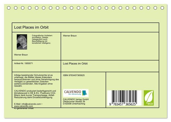 Produktbild: Lost Places im Orbit (Tischkalender 2026 DIN A5 quer), CALVENDO Monatskalender