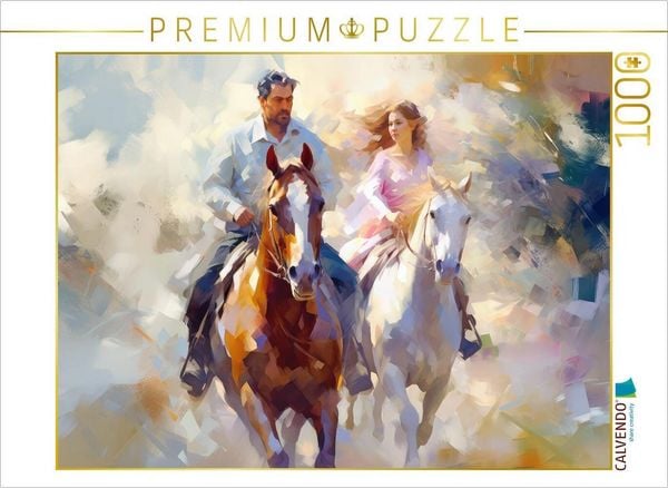 Produktbild: CALVENDO Puzzle Ein Paar reitet los | 1000 Teile Lege-Gr&ouml;&szlig;e 64x48cm Foto-Puzzle f&uuml;r gl&uuml;ckliche Stunden