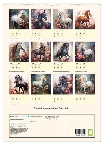 Produktbild: Pferde im romantischen Barockstil (hochwertiger Premium Wandkalender 2026 DIN A2 hoch), Kunstdruck in Hochglanz