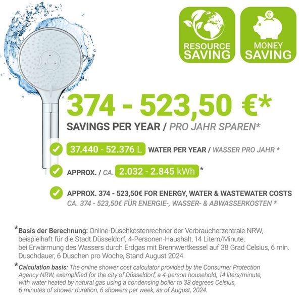 Produktbild: Duschkopf Mod. Water Saving, 12 cm, chrom, ABS, wei&szlig;, 3 Funktionen, wassersparend