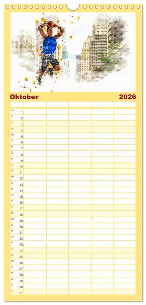 Produktbild: Familienplaner 2026 - Basketball Art mit 5 Spalten (Wandkalender, 21 x 45 cm) CALVENDO