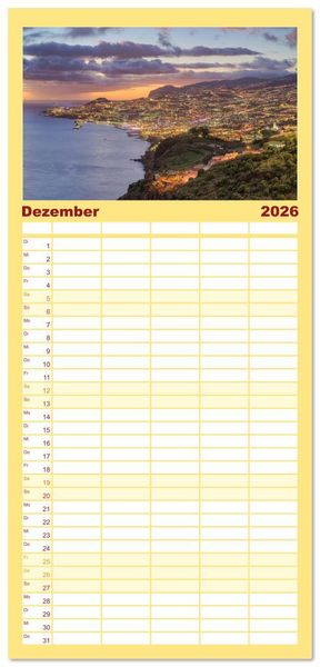 Produktbild: Familienplaner 2026 - Wundersch&ouml;nes Madeira mit 5 Spalten (Wandkalender, 21 x 45 cm) CALVENDO