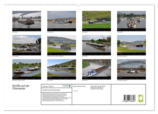 Produktbild: Schiffe auf der Oberweser (hochwertiger Premium Wandkalender 2026 DIN A2 quer), Kunstdruck in Hochglanz