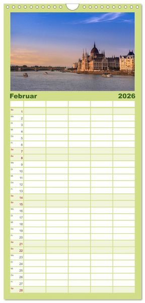 Produktbild: Familienplaner 2026 - Budapest: zwischen Parlamentsgeb&auml;ude und Burgpalast mit 5 Spalten (Wandkalender, 21 x 45 cm) CALVENDO