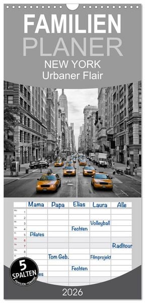 Produktbild: Familienplaner 2026 - NEW YORK Urbaner Flair mit 5 Spalten (Wandkalender, 21 x 45 cm) CALVENDO