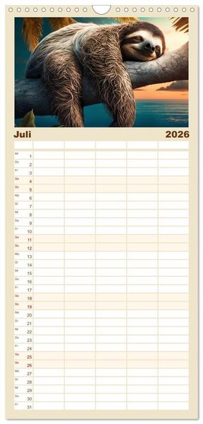 Produktbild: Familienplaner 2026 - Der Kalender f&uuml;r echte Faultiere mit 5 Spalten (Wandkalender, 21 x 45 cm) CALVENDO