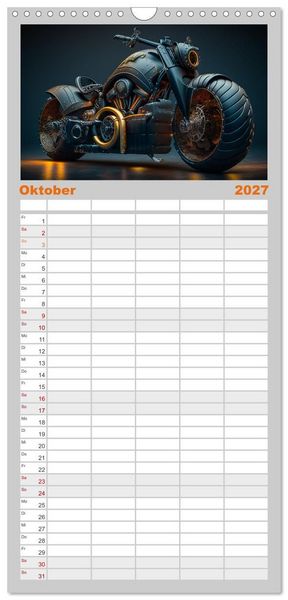 Produktbild: Familienplaner 2027 - Motorrad illusionen mit 5 Spalten (Wandkalender, 21 x 45 cm) CALVENDO