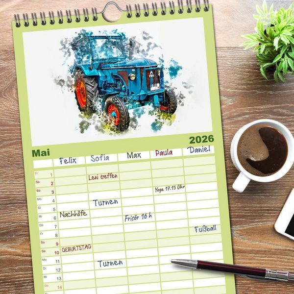 Produktbild: Familienplaner 2026 - Traktoren Oldtimer Legenden mit 5 Spalten (Wandkalender, 21 x 45 cm) CALVENDO