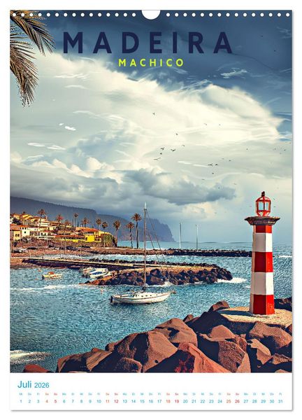 Produktbild: Madeira - Old School Poster Style (Wandkalender 2026 DIN A3 hoch), CALVENDO Monatskalender