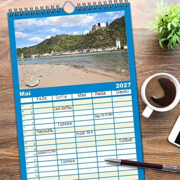 Produktbild: Familienplaner 2027 - Oberes Mittelrheintal Sehnsuchtsziel f&uuml;r Romantiker mit 5 Spalten (Wandkalender, 21 x 45 cm) CALVENDO