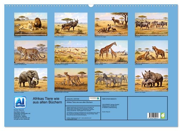 Produktbild: Afrikas Tiere wie aus alten B&uuml;chern (Wandkalender 2027 DIN A2 quer), CALVENDO Monatskalender