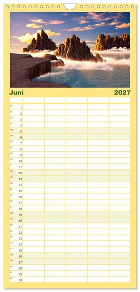 Produktbild: Familienplaner 2027 - Zur Ruhe kommen Fantasiereisen mit KI mit 5 Spalten (Wandkalender, 21 x 45 cm) CALVENDO