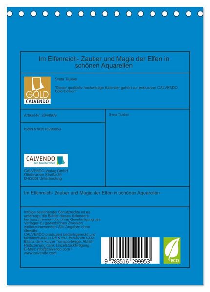 Produktbild: Im Elfenreich- Zauber und Magie der Elfen in sch&ouml;nen Aquarellen (Tischkalender 2026 DIN A5 hoch), CALVENDO Monatskalender