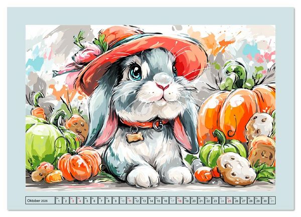Produktbild: Kaninchen im Gl&uuml;ck. Entz&uuml;ckende Cartoons von s&uuml;&szlig;en Hasen (Wandkalender 2026 DIN A4 quer), CALVENDO Monatskalender