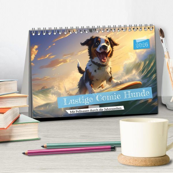 Produktbild: Lustige Comic Hunde (Tischkalender 2026 DIN A5 quer), CALVENDO Monatskalender