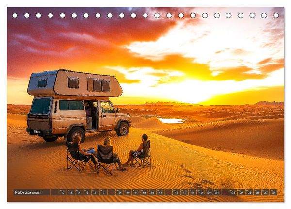 Produktbild: Abenteuer Wildcamping - Mit dem Camper um die Welt (Tischkalender 2026 DIN A5 quer), CALVENDO Monatskalender