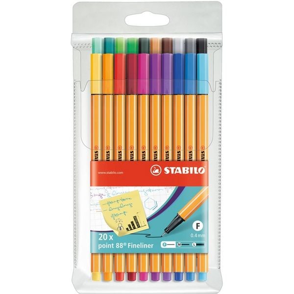 Fineliner - STABILO point 88 - 20er Pack - mit 20 verschiedenen Farben