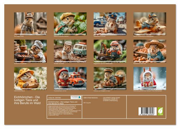 Produktbild: Eichh&ouml;rnchen - Die lustigen Tiere und ihre Berufe im Wald (hochwertiger Premium Wandkalender 2026 DIN A2 quer), Kunstdruck in Hochglanz