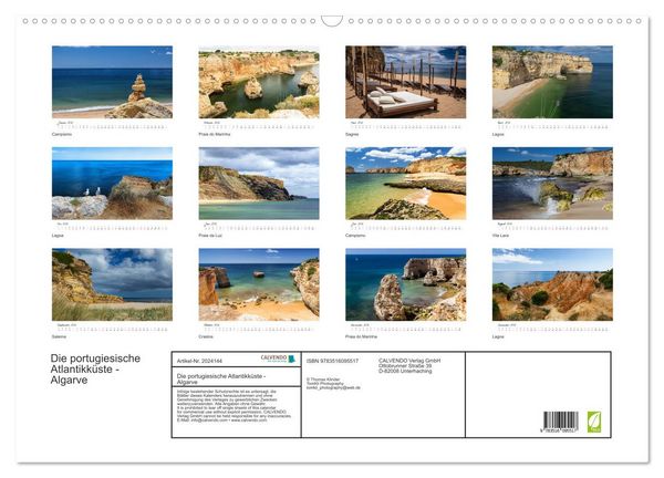 Produktbild: Die portugiesische Atlantikk&uuml;ste - Algarve (Wandkalender 2026 DIN A2 quer), CALVENDO Monatskalender