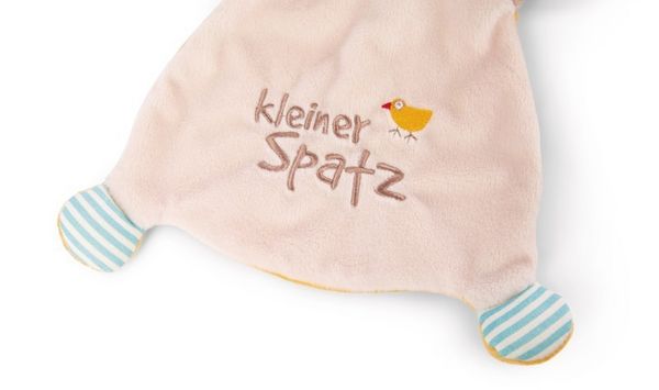 Produktbild: NICI 40041 - My First Nici, Schmusetuch B&auml;r, Kuscheltier, Botschaft und Bildmotiv gestickt, kleiner Spatz, 25 x 25 cm