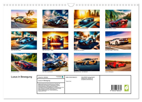 Produktbild: Luxus in Bewegung (Wandkalender 2026 DIN A3 quer), CALVENDO Monatskalender