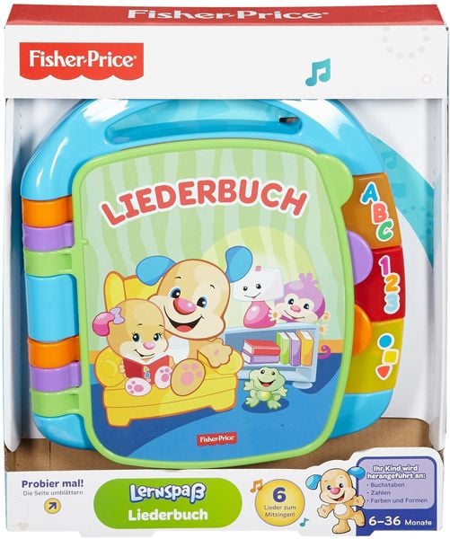 Fisher-Price Lernspaß Liederbuch (blau), Baby-Spielzeug mit Musik, Lernspielzeug