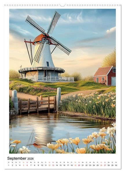 Produktbild: Windm&uuml;hlen - Im Wind der Zeit (Wandkalender 2026 DIN A2 hoch), CALVENDO Monatskalender