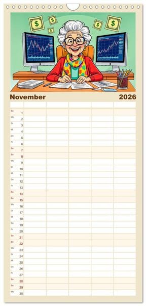 Produktbild: Familienplaner 2026 - Oma rockt den Ruhestand - Lustiger Frauenkalender mit Humor mit 5 Spalten (Wandkalender, 21 x 45 cm) CALVENDO