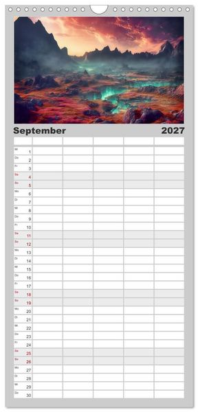 Produktbild: Familienplaner 2027 - Extraterrestrisch - Auf fremden Planeten mit 5 Spalten (Wandkalender, 21 x 45 cm) CALVENDO