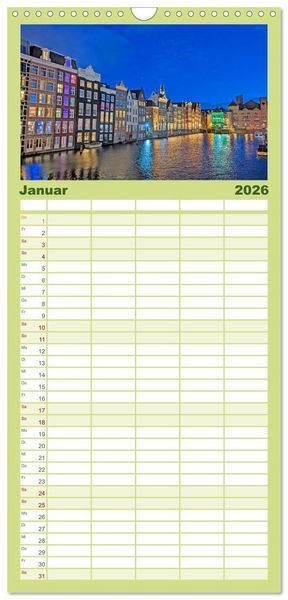 Produktbild: Familienplaner 2026 - Amsterdam am Tag und bei Nacht mit 5 Spalten (Wandkalender, 21 x 45 cm) CALVENDO